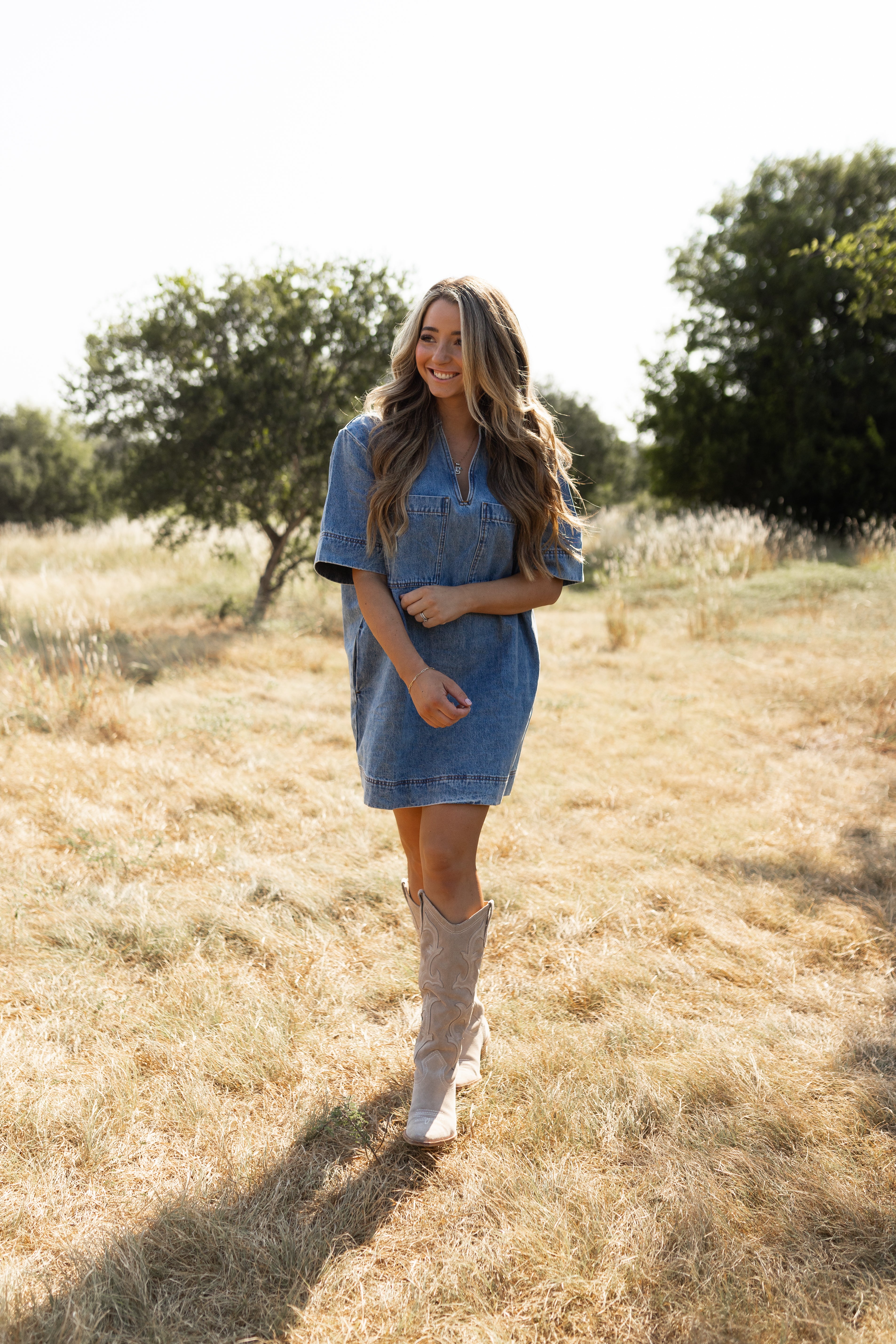V Neck Denim Tunic Dress