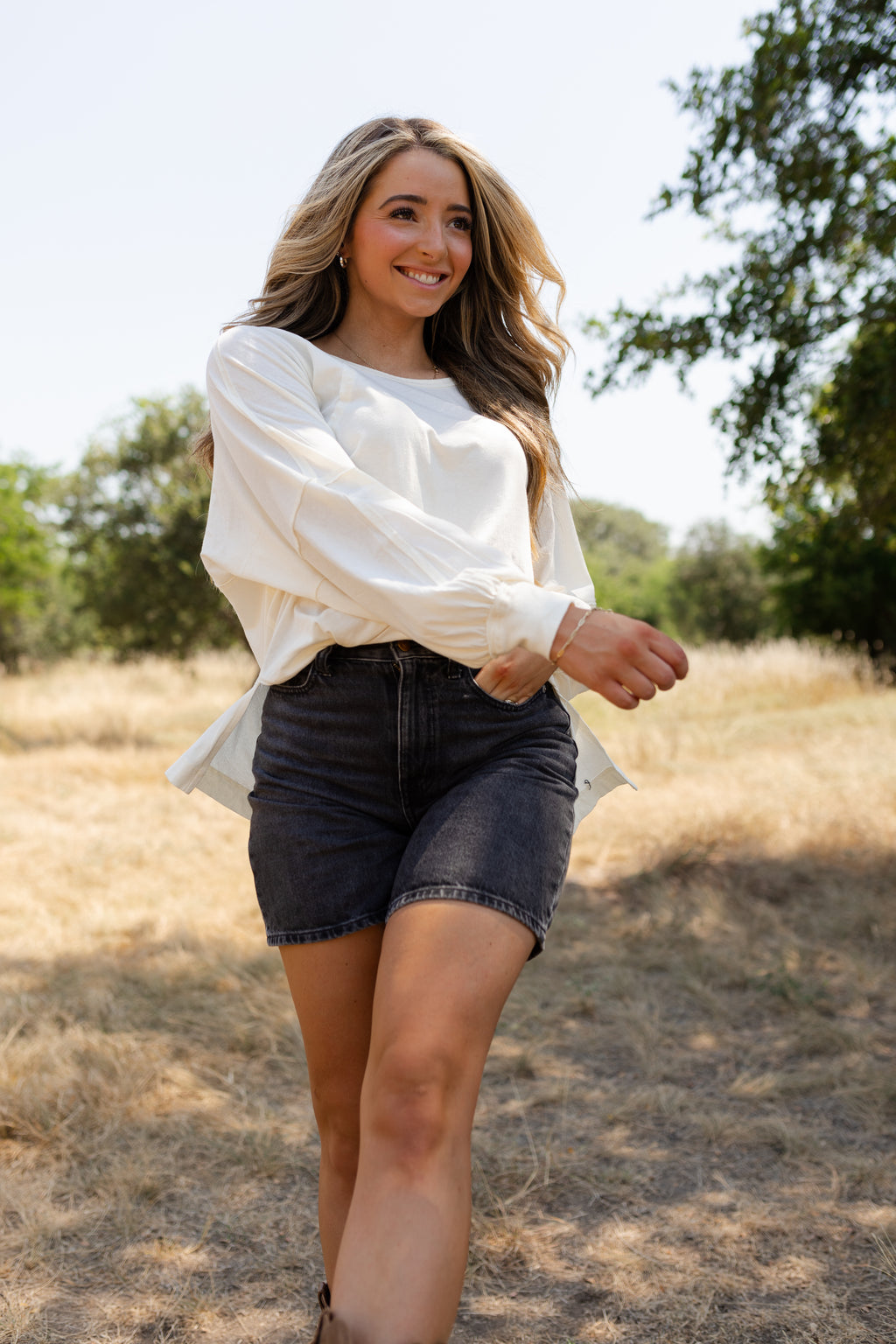 Anywhere Washed Long Sleeve Top in Cream